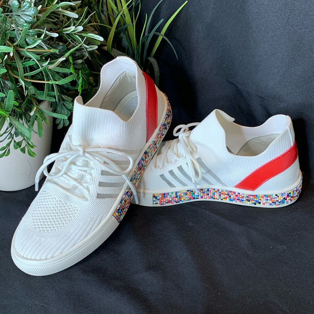 HTF Bernie Mev New York “Bernice” rhinestone White & Red sneakers / tennis shoes